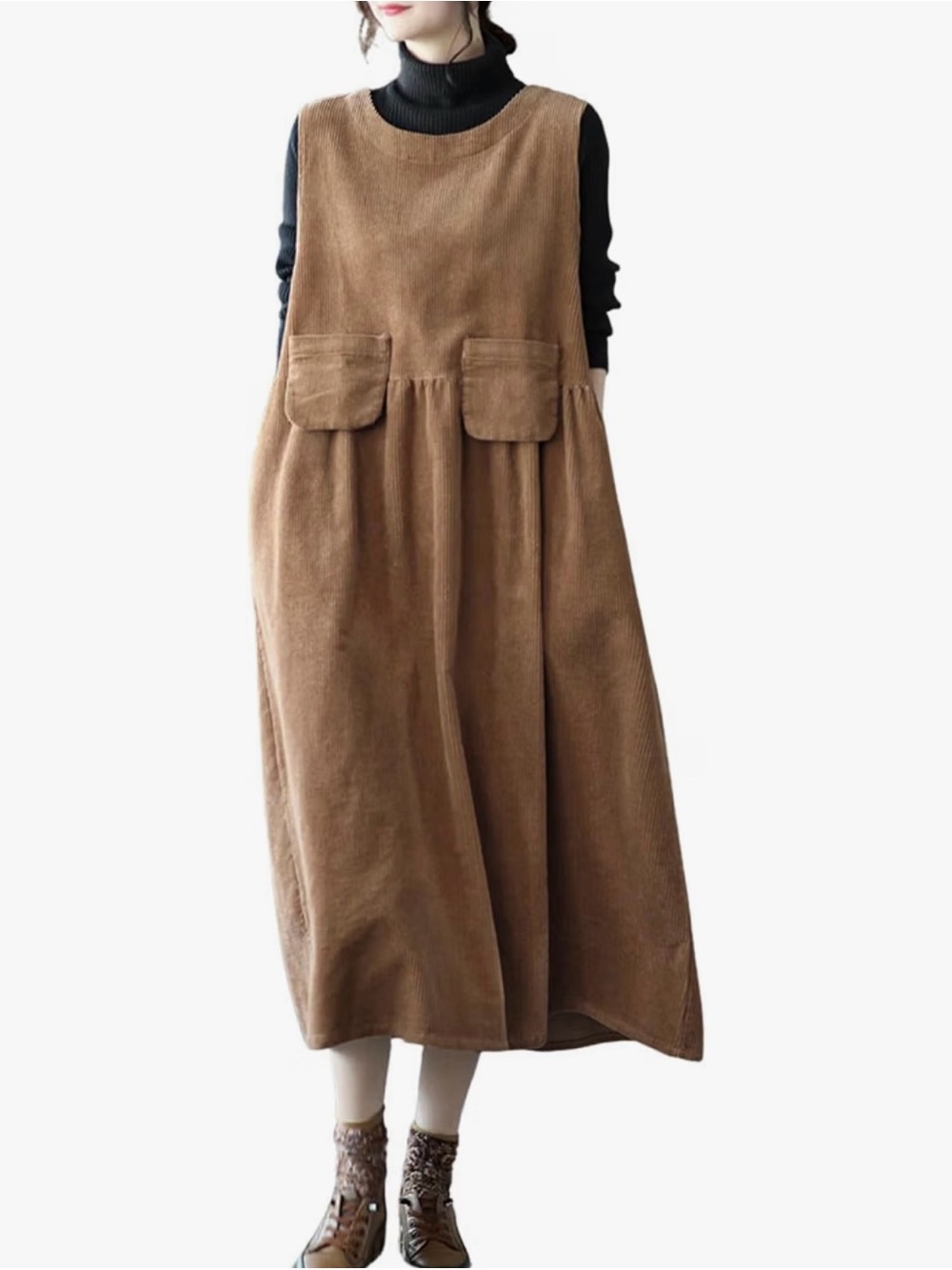 CHOUYATOU - Sleeveless Corduroy overall dress with pockets - XL